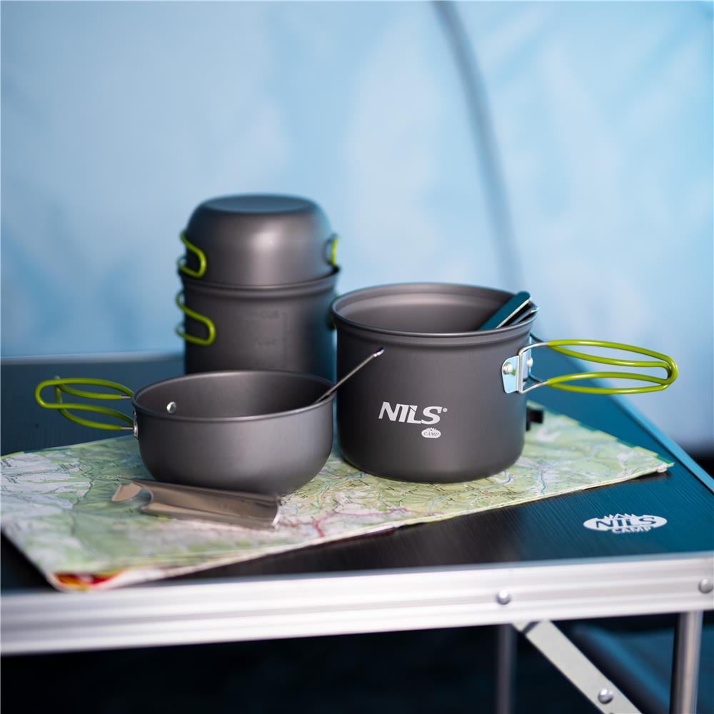 NILS CAMP Camping Kochgeschirr Set XL - leichtes Outdoor Topfset aus Aluminium für Camping & Trekking
