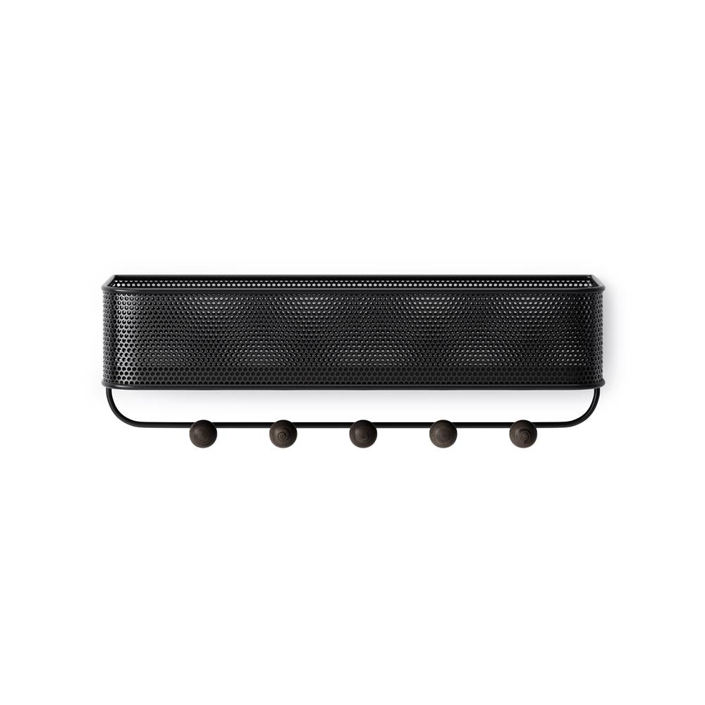 Umbra Estique Schlüsselbrett mit Briefablage, Multifunktionaler Wand Organizer mit 5 Haken, in Schwarz