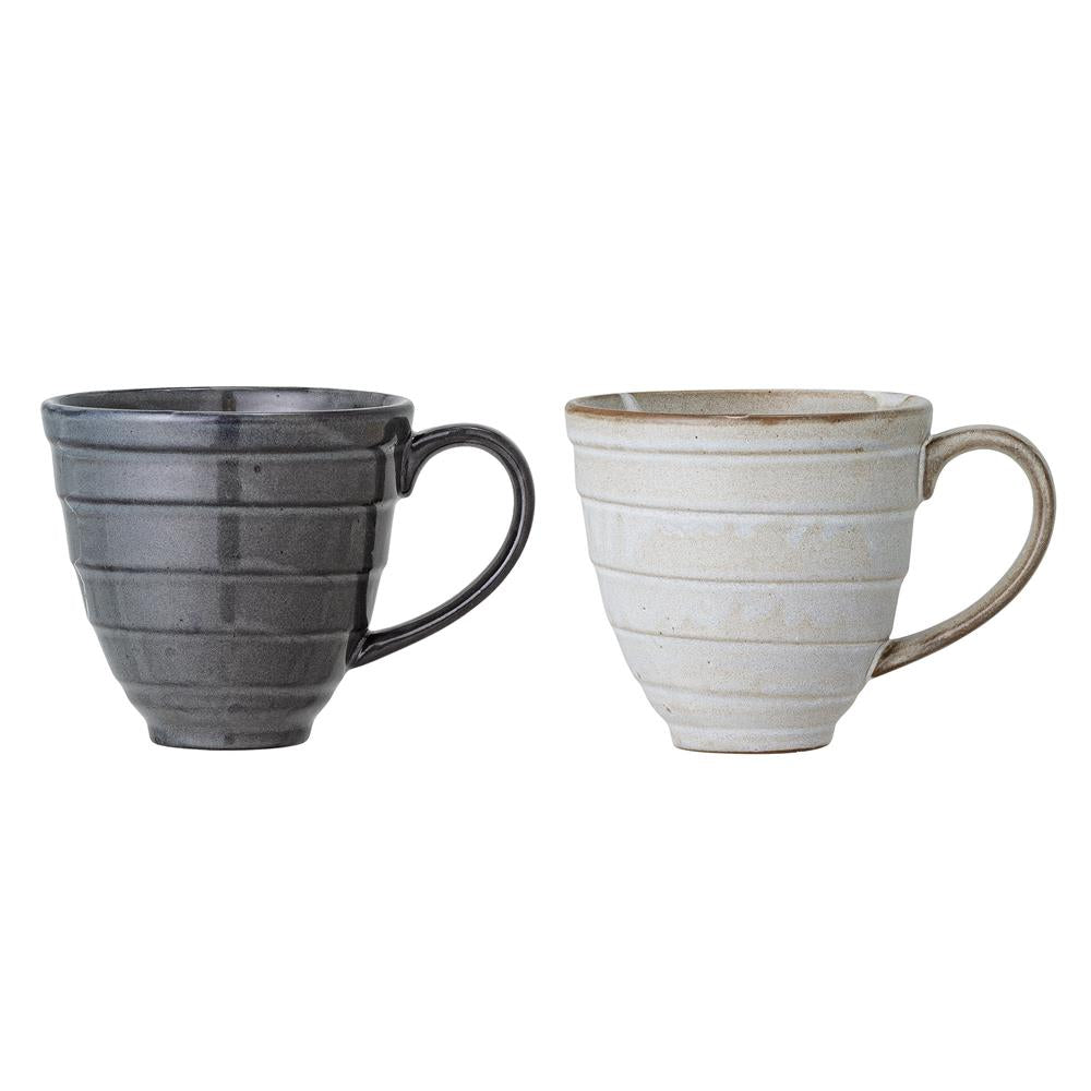Bloomingville Masami Tasse 2er Set Steingut Weiß Schwarz 10 x 10 cm Dänisches Design