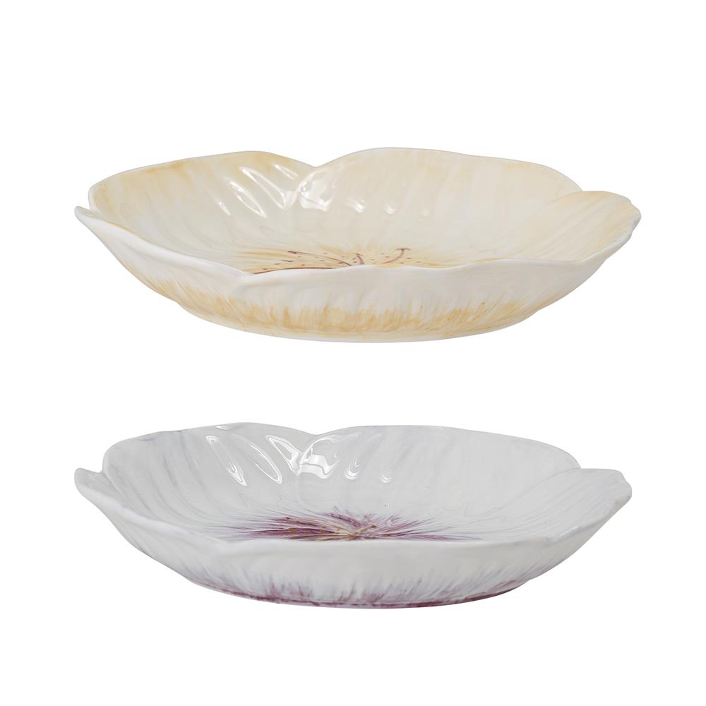 Bloomingville Mimosa Blume Teller 2er Set Violett/Gelb Steingut Dekoschüssel dänisches Design