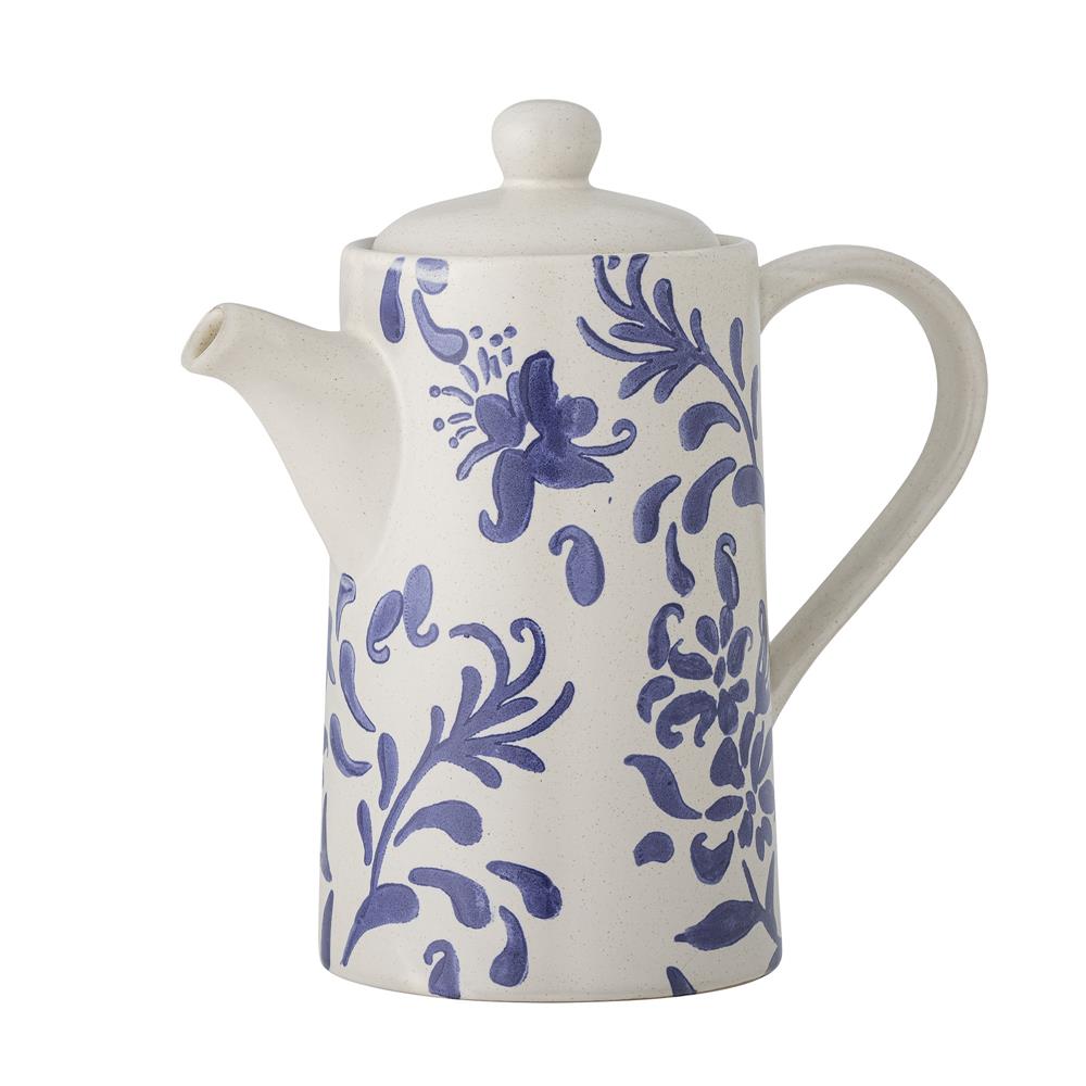 Bloomingville Petunia Teekanne, Blau, Steingut, 800 ml, mit romantischen Vintage-Look