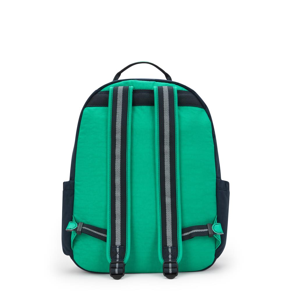 Kipling SEOUL L, Großer Schulrucksack mit 15-Zoll-Laptopfach, 27L, Blue Green Block (blau)