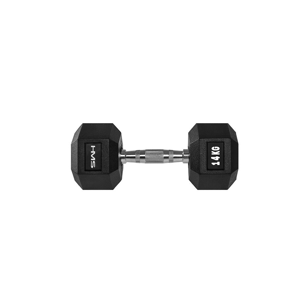 Kurzhantel 14 kg gummiert sechseckig Schwarz | HMS HEX PRO
