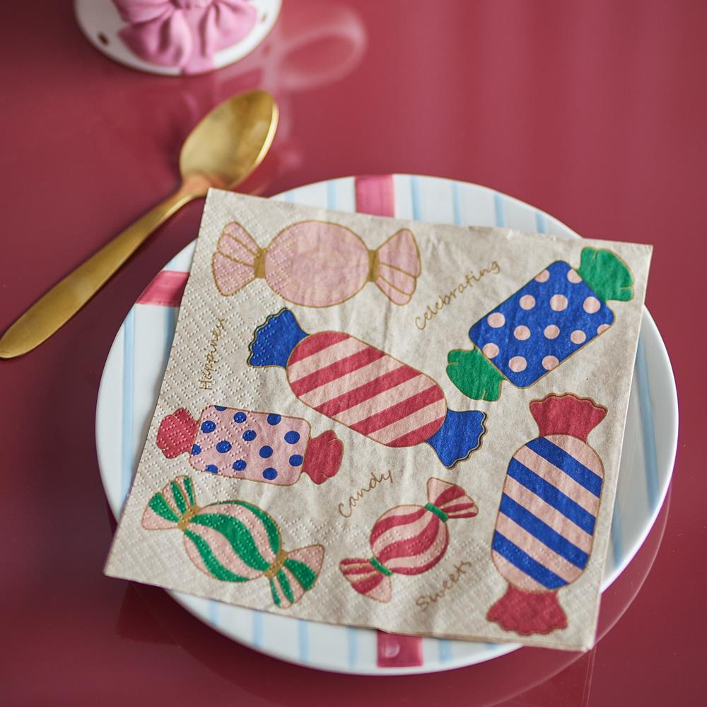 Bloomingville Caramella Weihnachtsservietten mit Bonbon-Motiv, 20 Servietten
