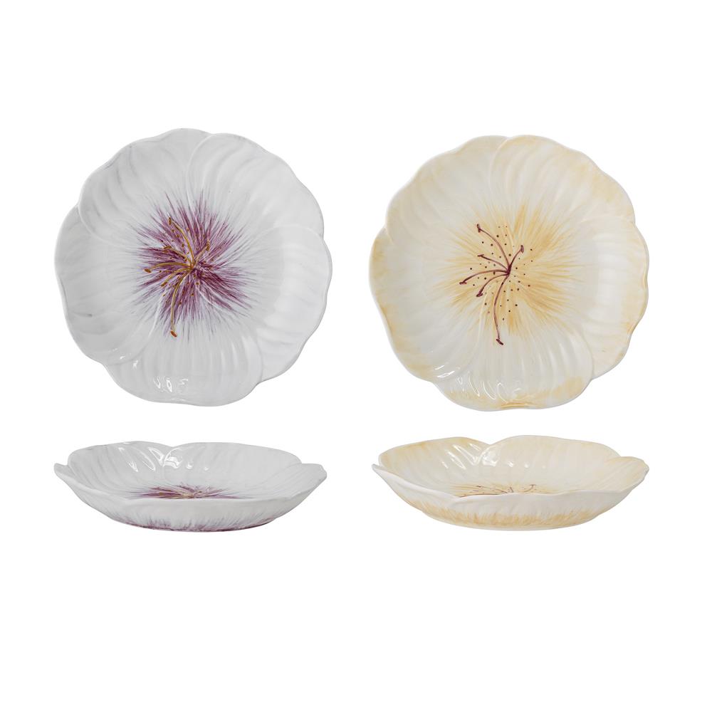 Bloomingville Mimosa Blume Teller 2er Set Violett/Gelb Steingut Dekoschüssel dänisches Design