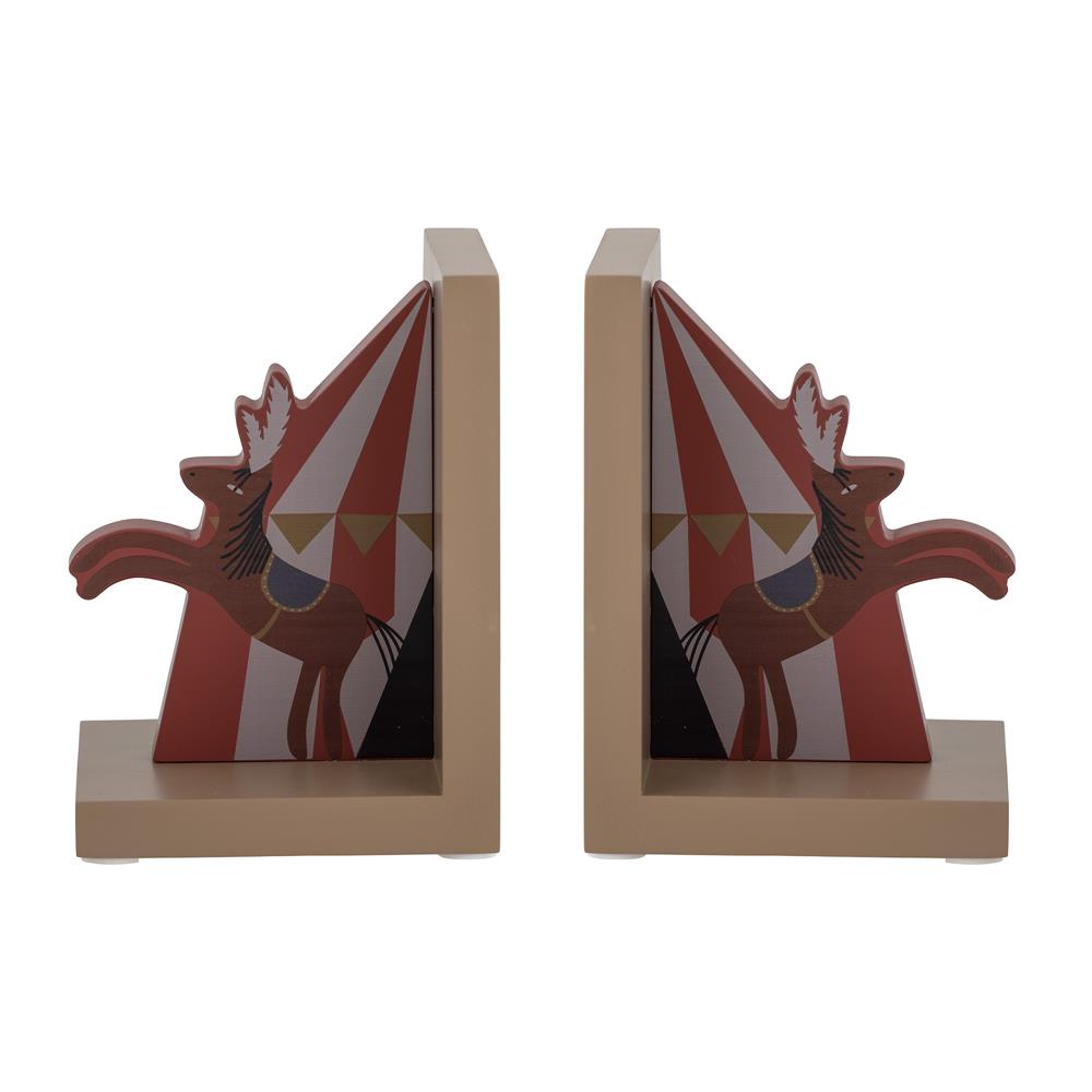 Bloomingville MINI Santos Buchstütze – Zirkuspferde, Rot, 2er Set aus MDF