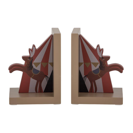 Bloomingville MINI Santos Buchstütze – Zirkuspferde, Rot, 2er Set aus MDF