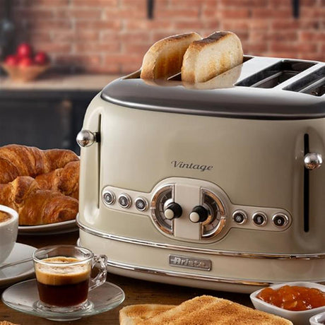 Ariete Vintage Toaster, Beige, 4-Scheiben-Toaster mit 6 Bräunungsstufen, 1600W