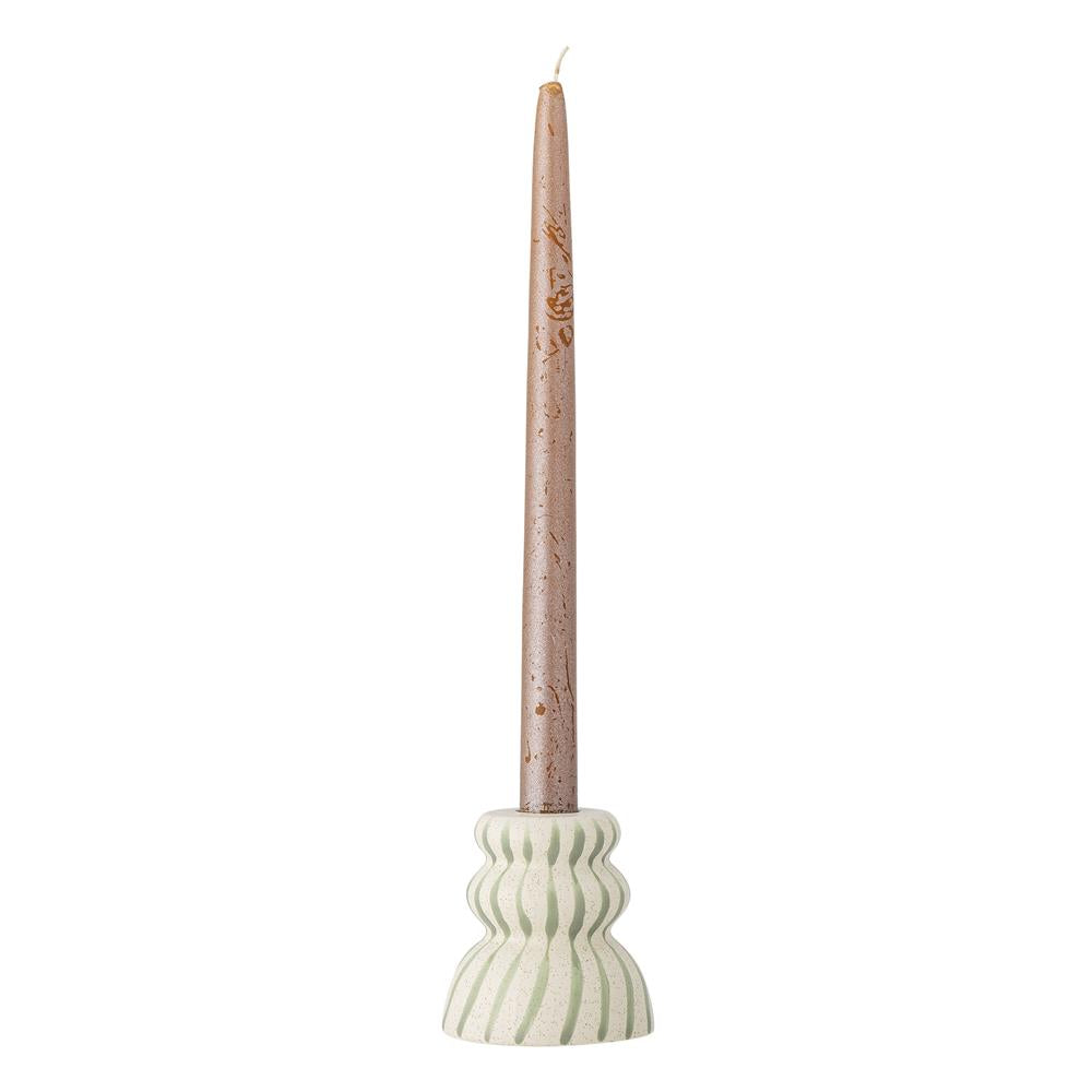 Bloomingville Gabin Kerzenhalter Grün Ø8 cm – Steingut, handbemalt & grafisch