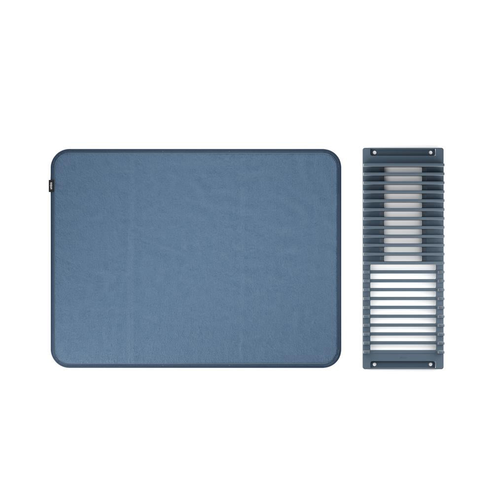 Umbra Udry Geschirr Abtropfgestell und Mikrofaser Abtropfmatte, Faltbar, Platzsparend, 61 x 45 cm, in Schieferblau