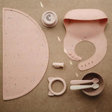 Mushie Silikon-Lätzchen, Powder Pink Confetti, mit Auffangschale, BPA-frei