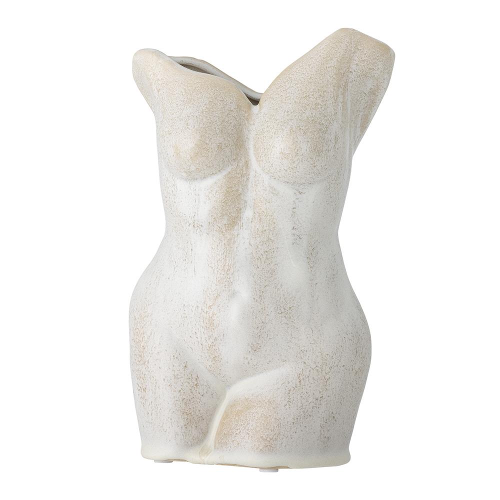 Bloomingville Athena Vase – Skulpturale Steingut-Vase in Natur, 23 cm Höhe