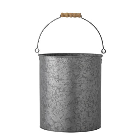 Bloomingville Dusan Eimer, aus galvanisiertem Zink, mit Birkengriff, 28x29,5 cm