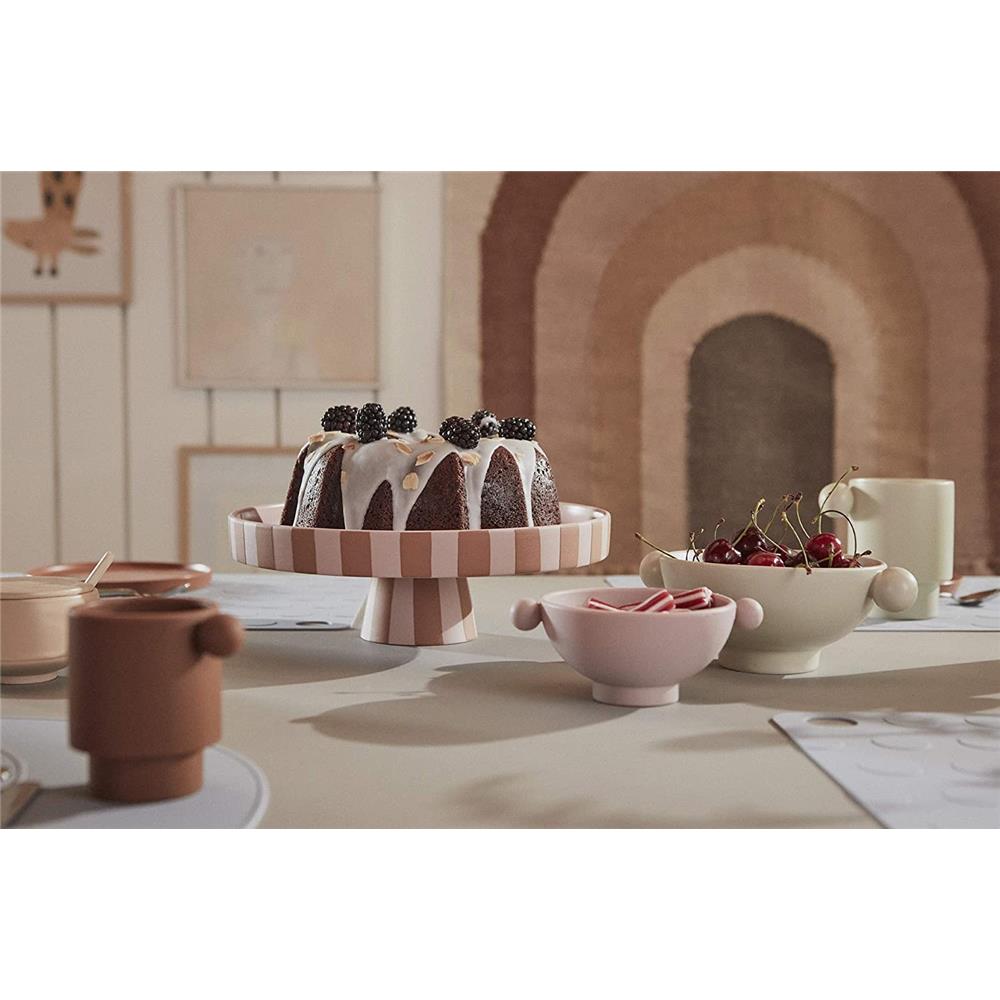 OYOY Toppu Tablett - 27x9 cm, Caramel/Rosa gestreift - als Tortenständer, Tortenplatte, Obstschale