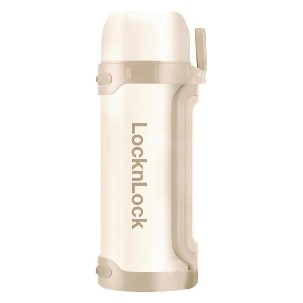 LocknLock Isolierkanne 1,8 L Creme - Thermoskanne Edelstahl mit Becher & Tragegurt