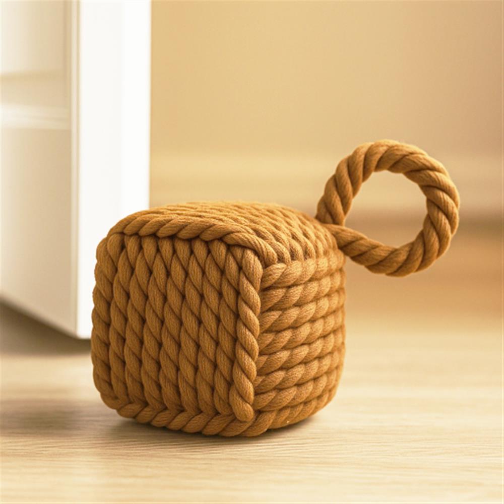 BOLTZE Türstopper quadratisch Strick Braun mit Schlaufe – als Buchstütze, Fensterstopper & Türhalter