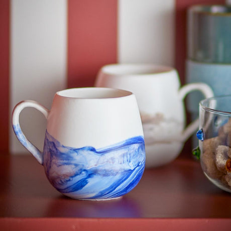 Bloomingville Lyre Tasse Blau Steingut D8xH8 cm 4er Set – aquarellartige Tassen