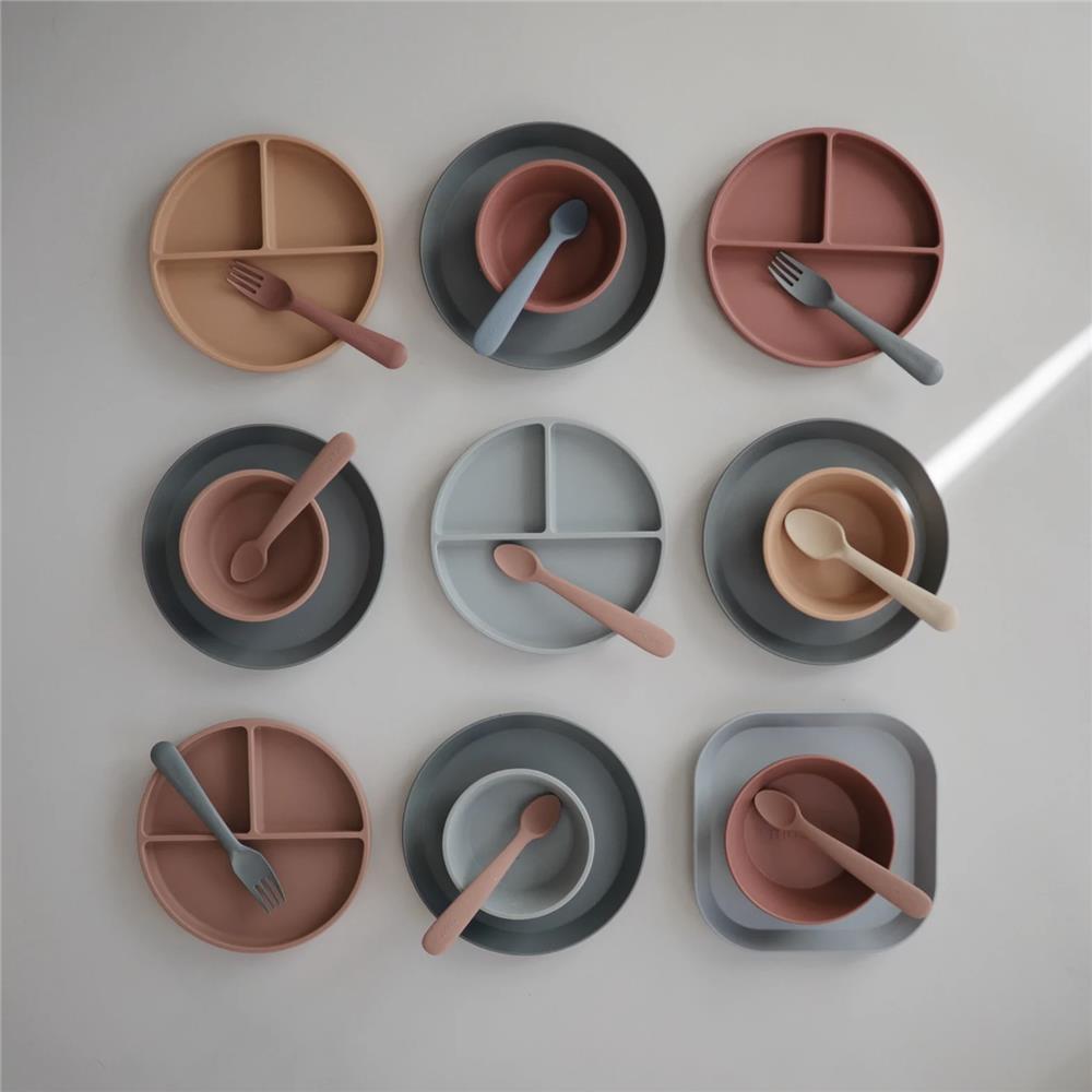 Mushie Silikon-Babylöffel 2erSet, Stone/Cloudy Mauve, BPA-frei