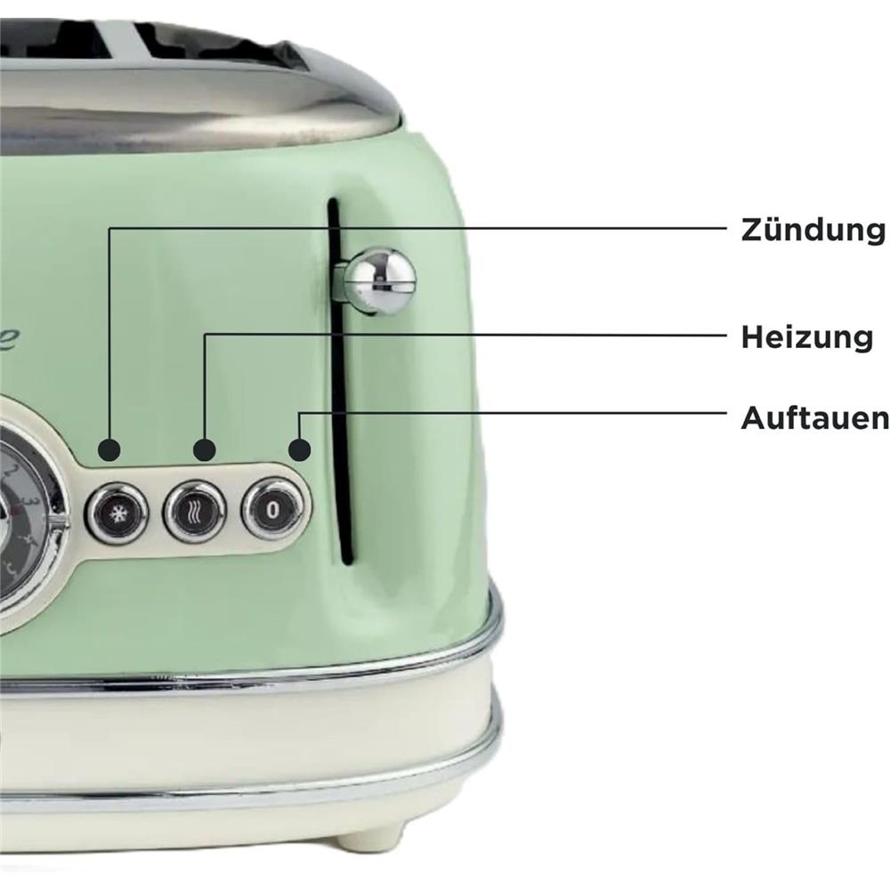 Ariete Vintage Toaster, Grün, 4-Scheiben-Toaster mit 6 Bräunungsstufen, 1600W