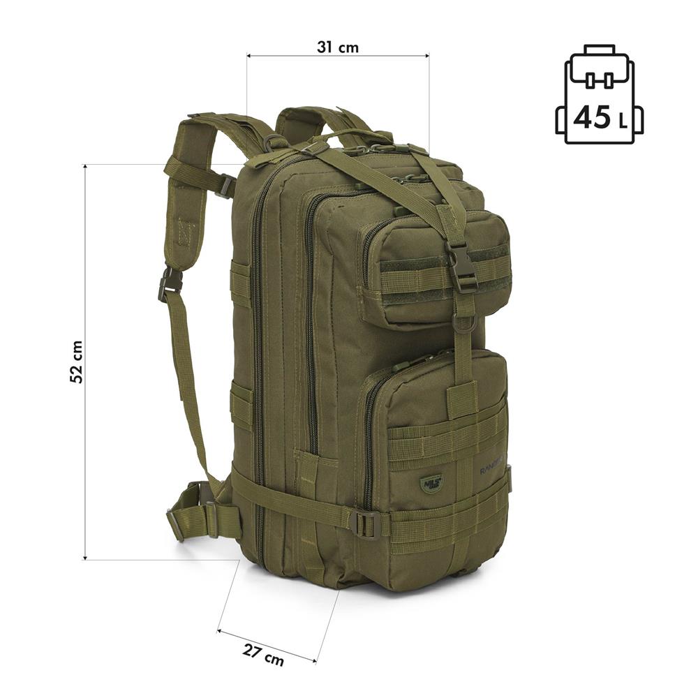 NILS CAMP Militärrucksack Ranger 45L Grün - Outdoor Trekking Rucksack Camping Survival