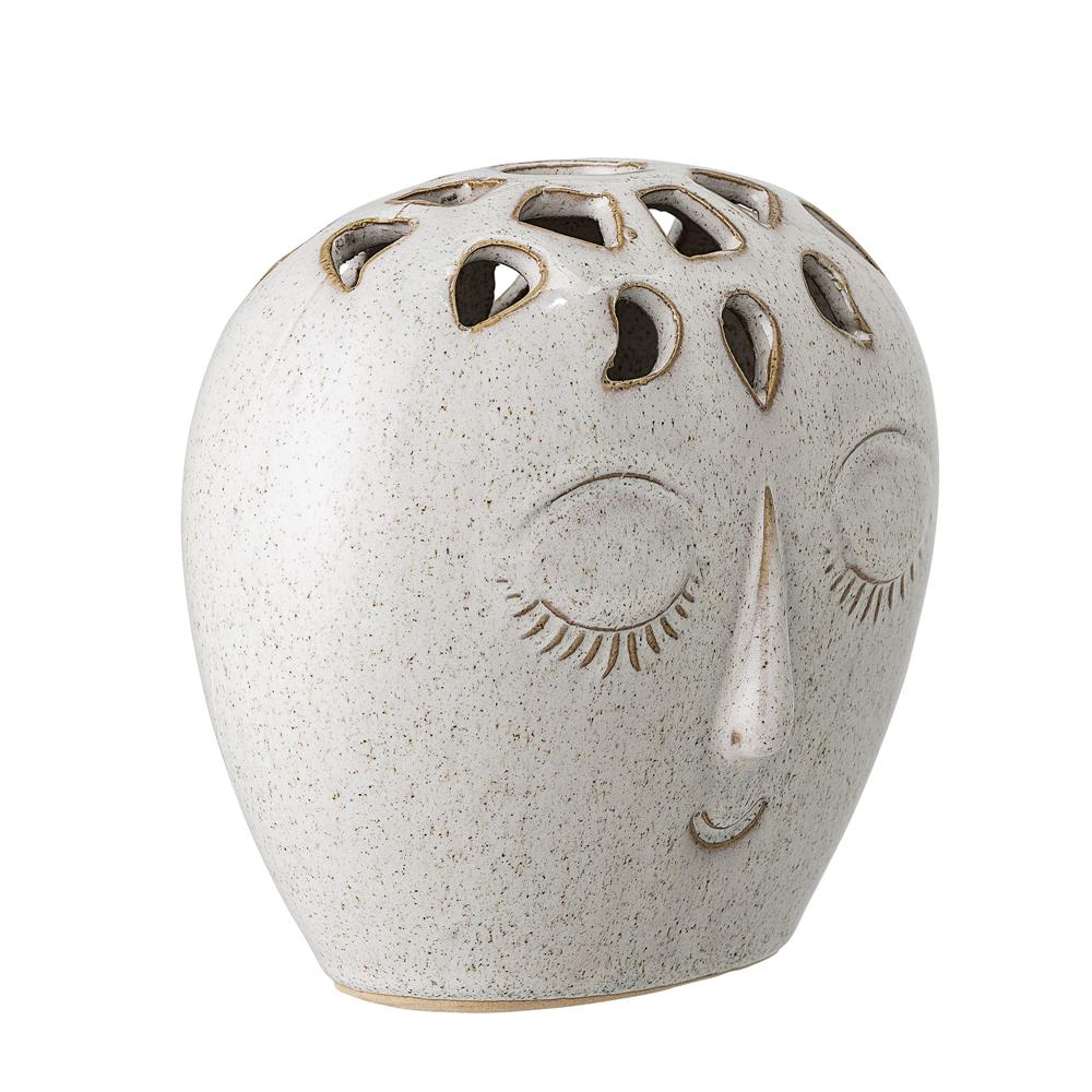 Bloomingville Elissa Vase 15,5 x 14,5 x 10 cm Weiß Steingut mit Gesicht Dekovase dänisches Design
