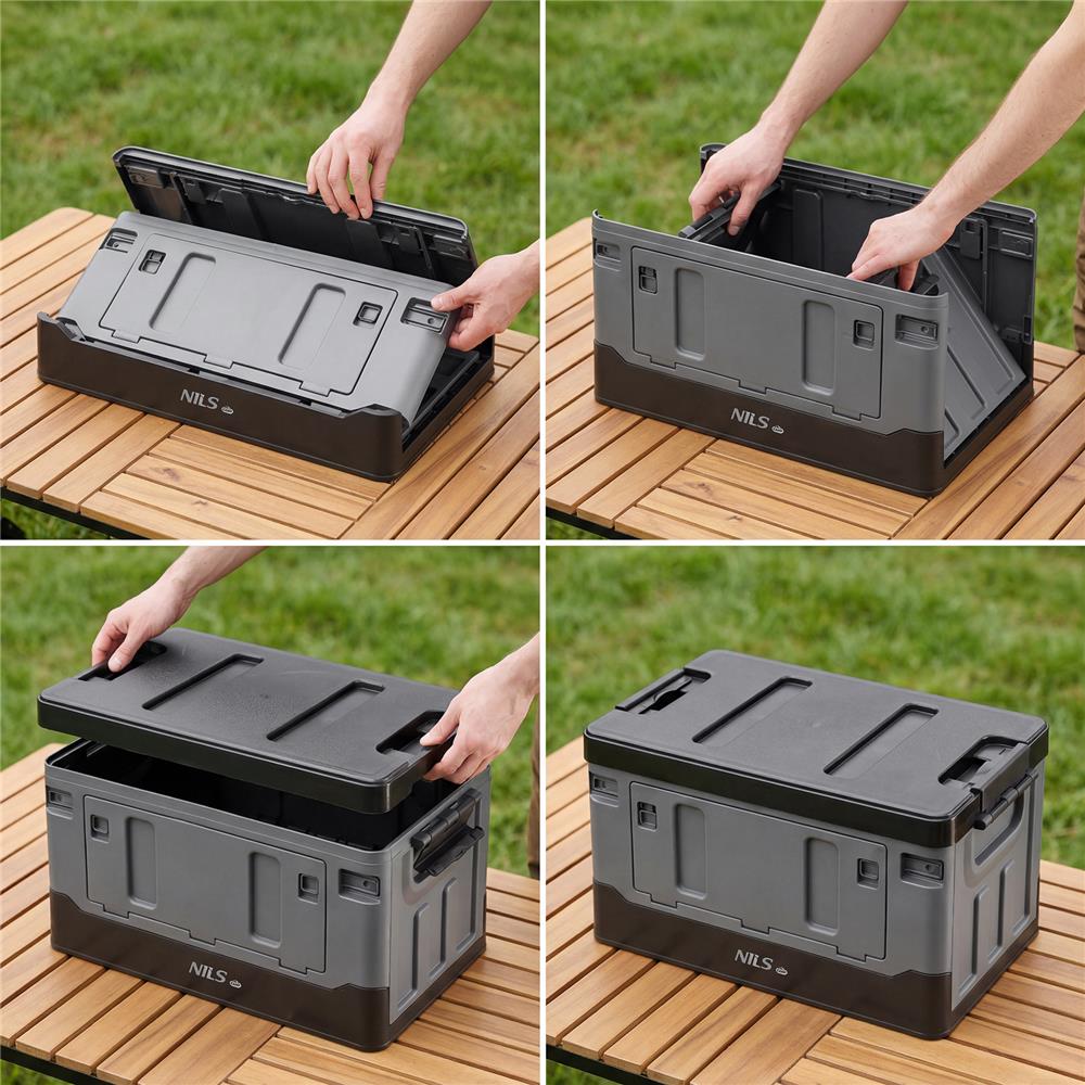 NILS CAMP Transportbox XL 70L Grau-Schwarz - große klappbare Campingbox für Auto & Outdoor