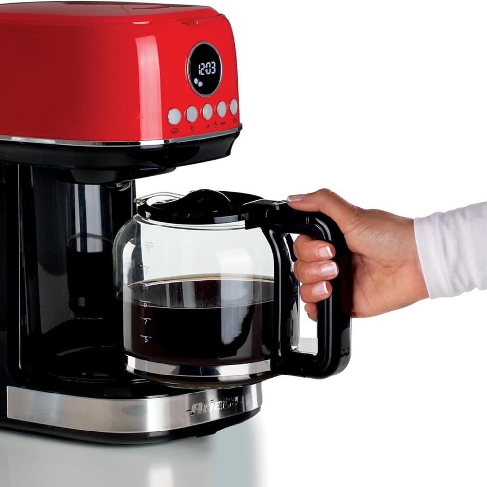 Ariete Moderna Filterkaffeemaschine, Rot, 15 Tassen Kaffeemaschine, mit Glaskanne