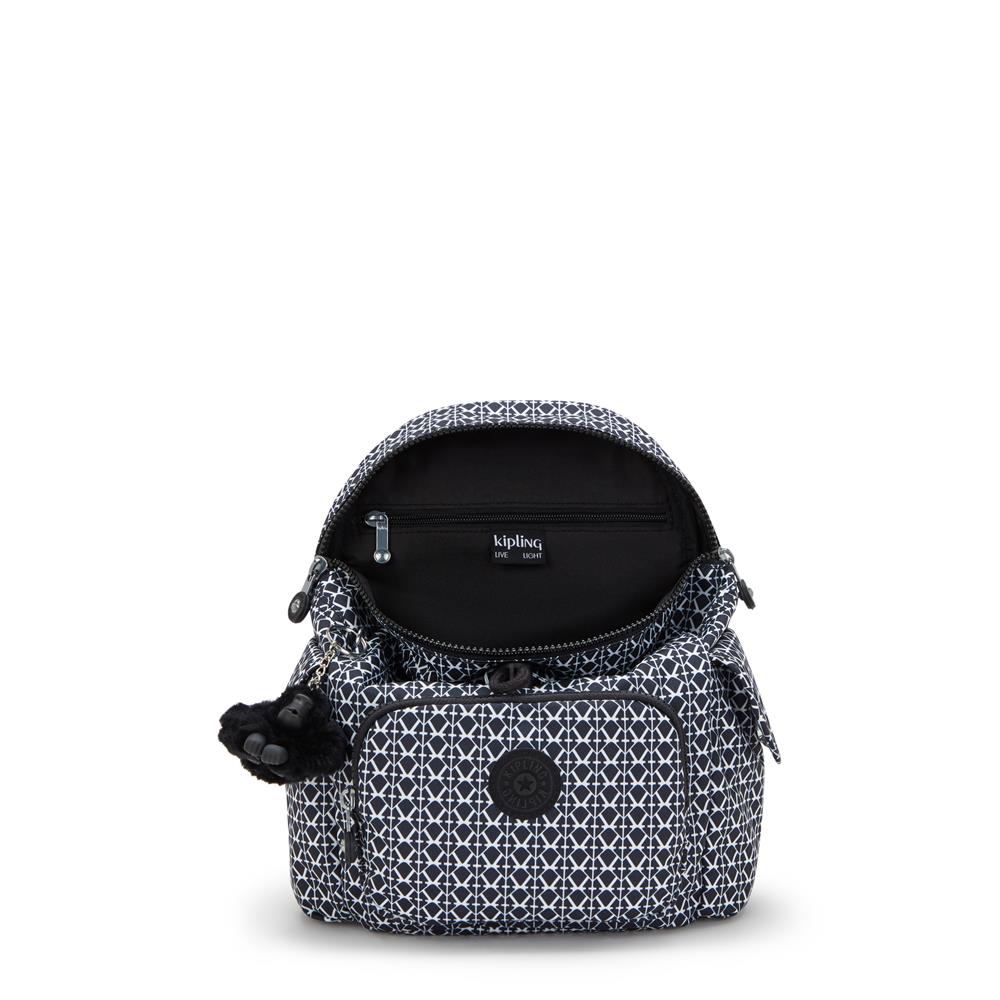 Kipling CITY PACK MINI, Extra kleiner Rucksack, Signature Print (schwarz), 9L, Kompakt & Stylisch