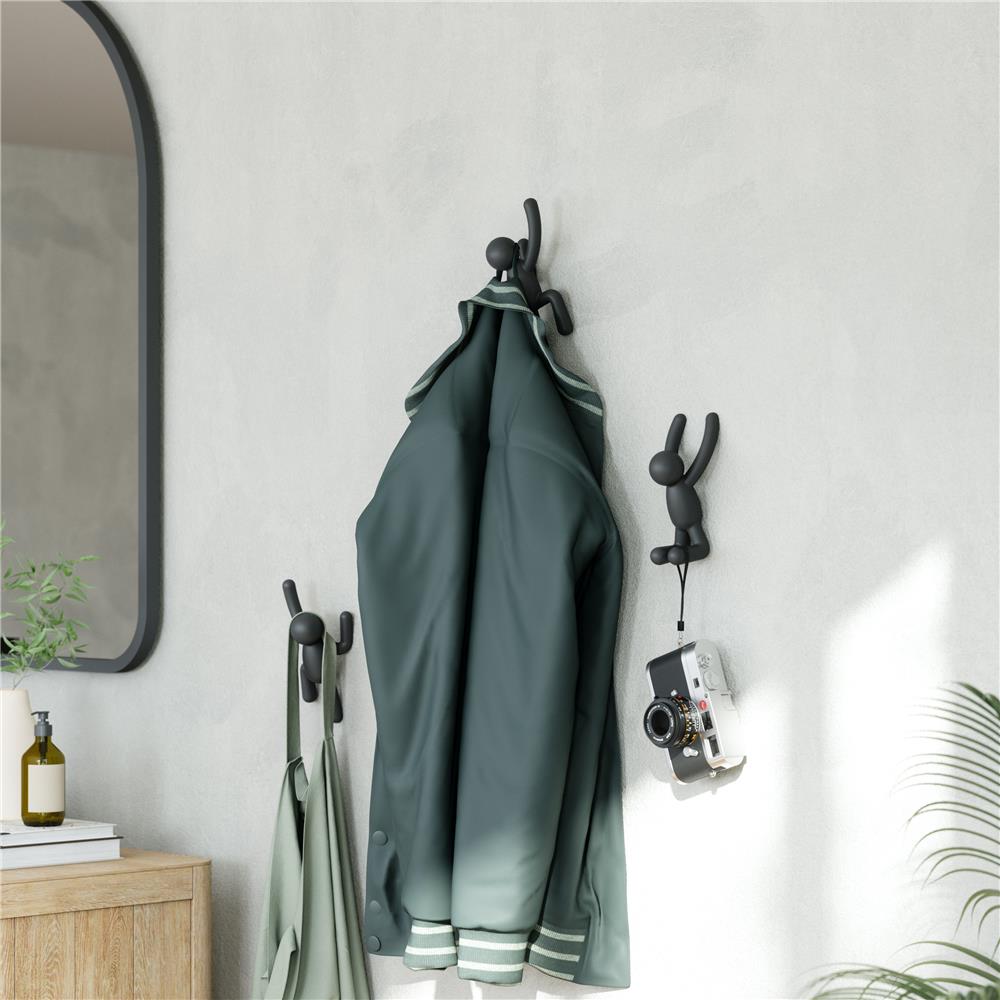 Umbra Buddy Haken 3er Set, Dekorative Wandhaken, Garderobenhaken in Schwarz
