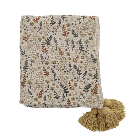 Bloomingville MINI Filipa Decke 130x160cm Blumenmotiv Baumwolle Quasten Kuscheldecke Kinderdecke