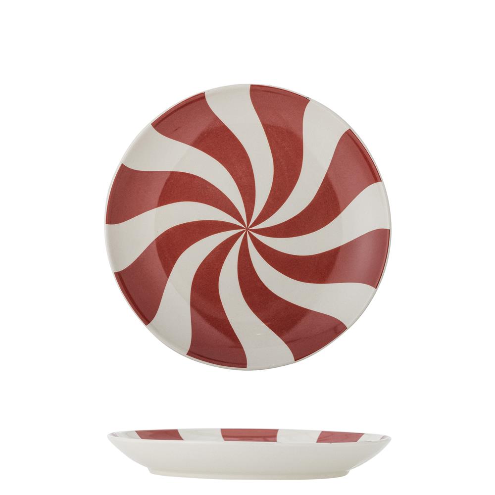 Bloomingville Yule Weihnachtsteller, Bunt, Steingut 23 cm mit Spiralmuster