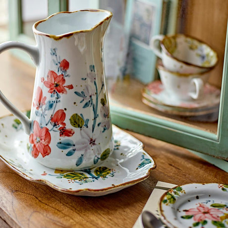 Bloomingville Savina Krug 1898 ml bunt - Steingut Krug mit Blumenmotiv für Küche & Tischdeko