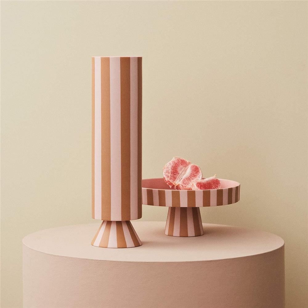 OYOY Toppu Tablett - 20x9 cm, Caramel/Rosa gestreift - als Tortenständer, Tortenplatte, Obstschale