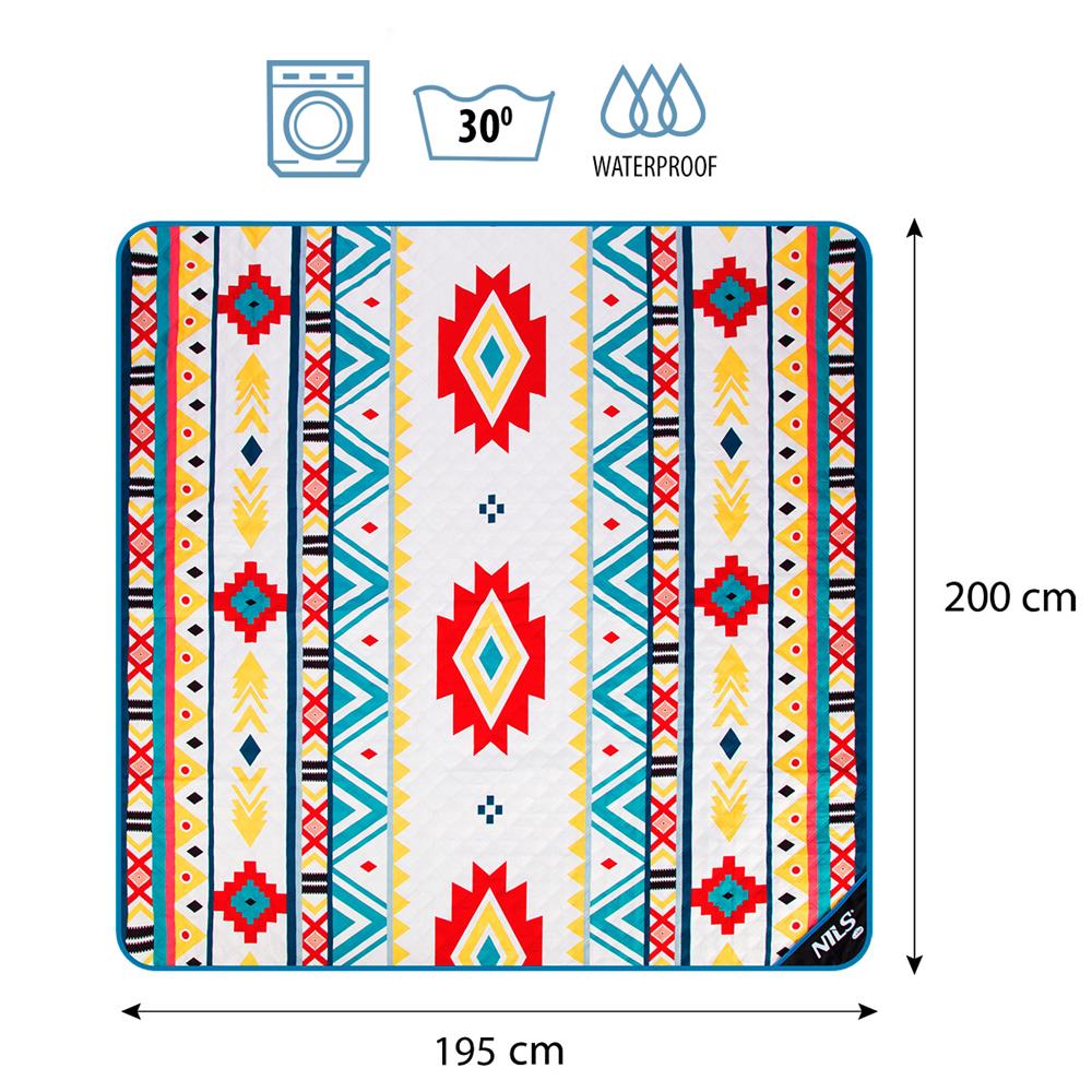 NILS CAMP Picknickdecke Aztec 195x200 cm - Outdoor Decke für Strand, Garten & Camping