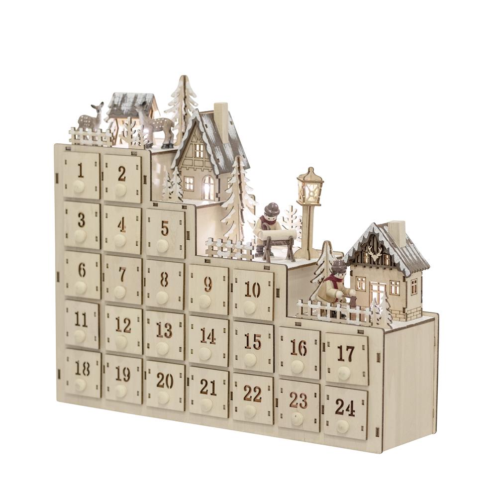 Bloomingville Richie beleuchteter Adventskalender aus Holz, 24 Türchen zum selber befüllen