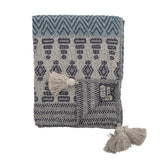 Bloomingville Milas Decke 160x130cm Blau Grau Baumwolle Quasten Tagesdecke Kuscheldecke Überwurf