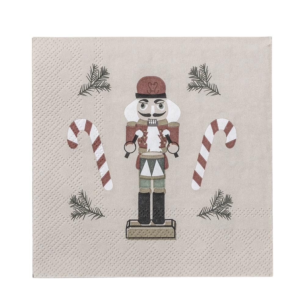 Bloomingville Jolly Weihnachtsservietten mit Nussknacker-Motiv, 20 Servietten