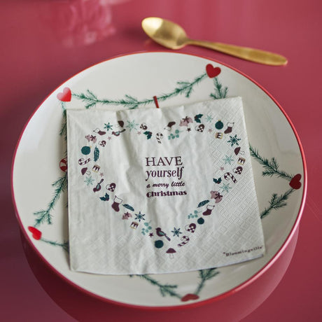 Bloomingville Paia Weihnachtsservietten mit Herz-Motiv, 20 Servietten