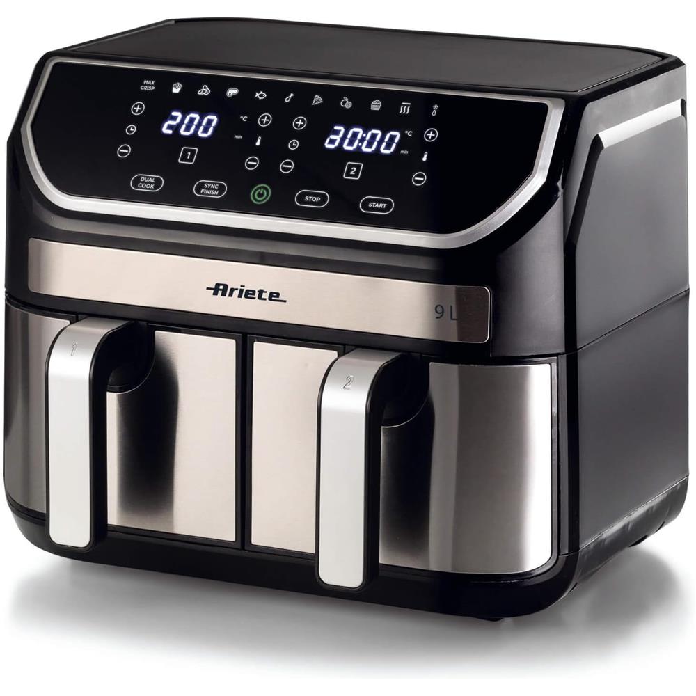 Ariete Air Fryer Dual, Schwarz, Doppel Heißluftfritteuse, 9L, 2100W