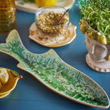 Bloomingville Hadden Servierplatte Grün Steingut Fischform mediterran 42cm