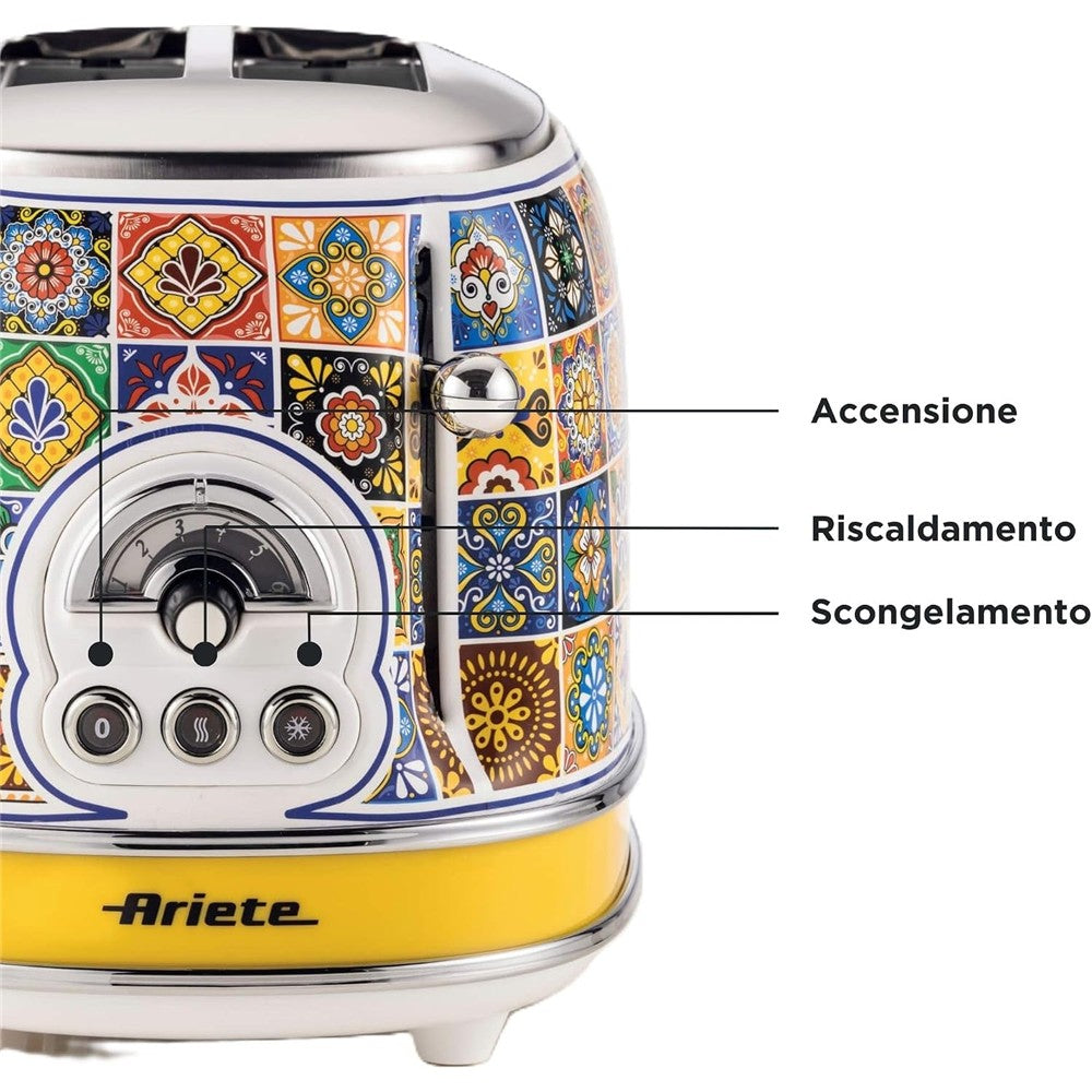 Ariete Positano Toaster, Mediterranes Design, 2-Scheiben-Toaster mit Sandwichzangen