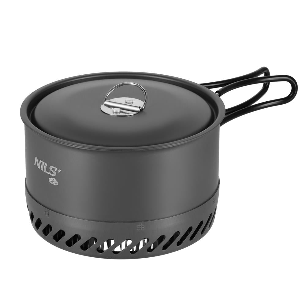 NILS CAMP Camping Kochtopf 1L aus Aluminium - leichter Trekking Topf mit Wärmetauscher & Deckel