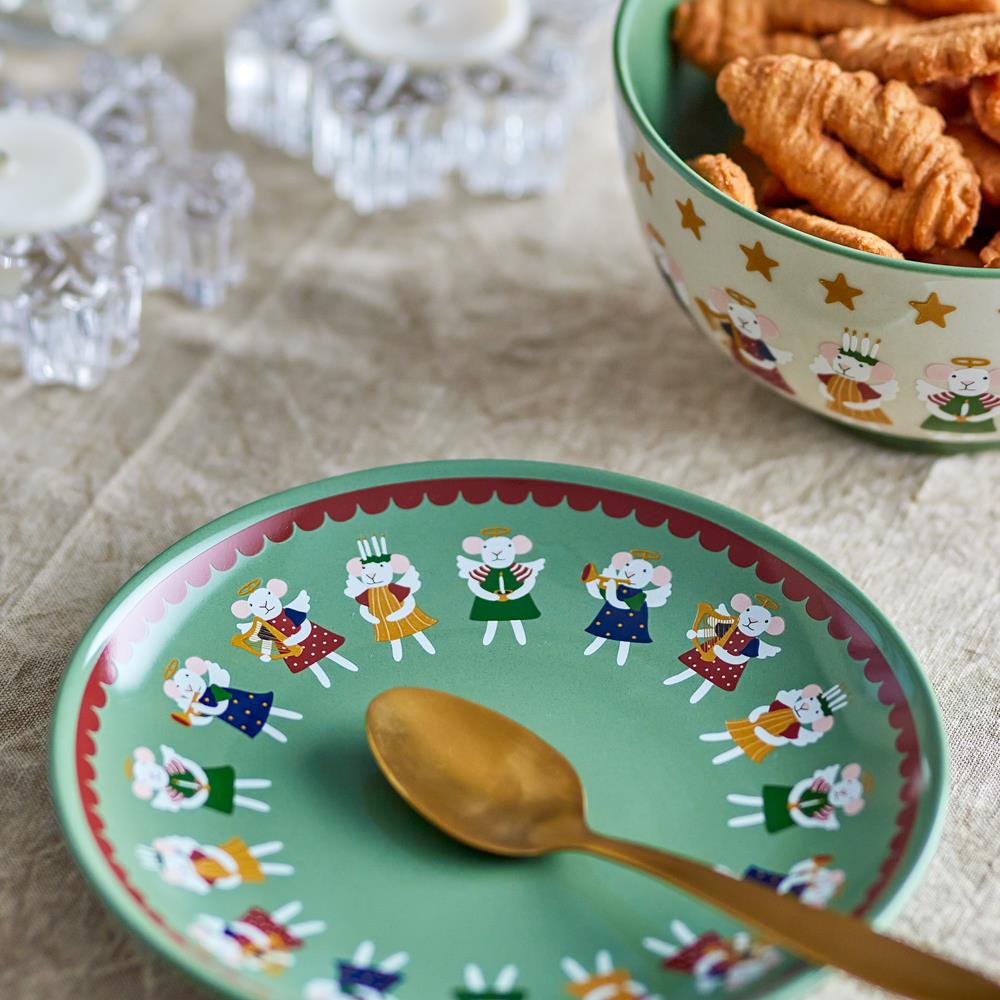 Bloomingville Peo Teller Grün Steingut 4er Set Weihnachtsteller 16 cm