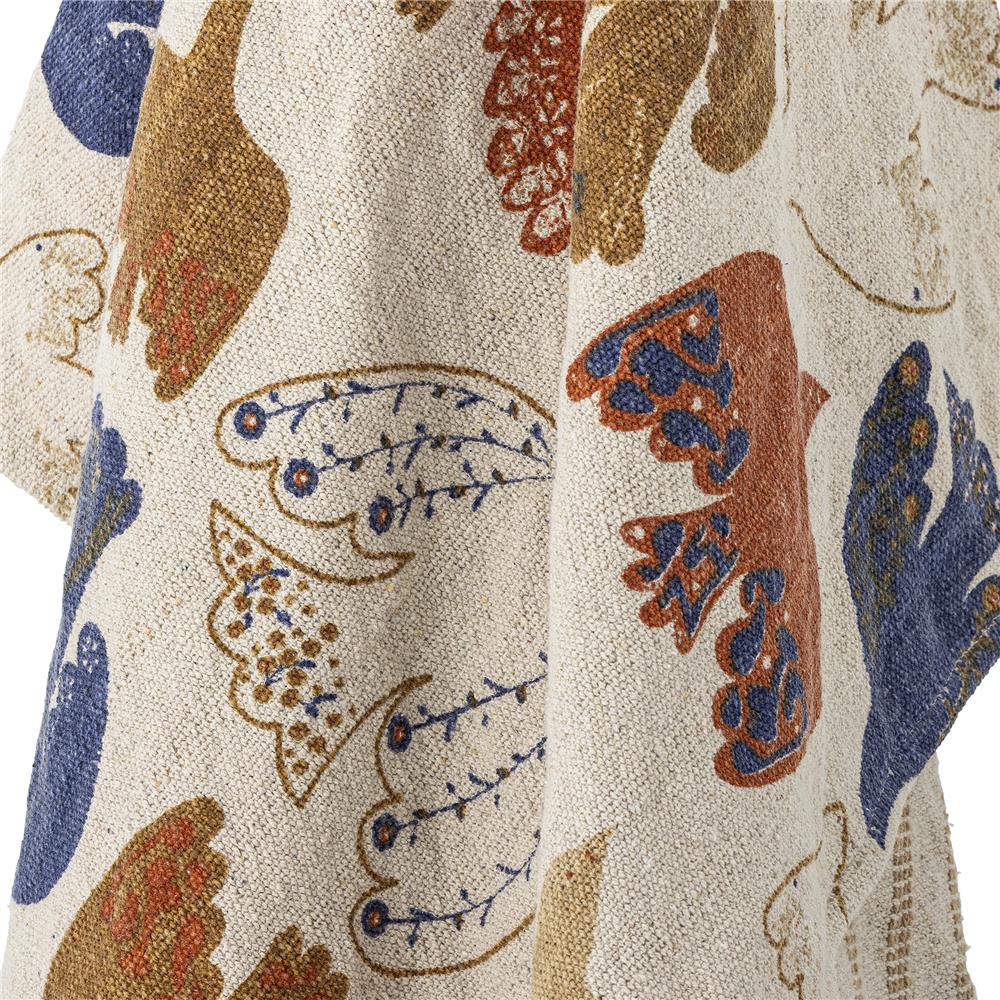 Bloomingville Anniversary Decke 160x130 cm – Nachhaltige Baumwolle mit grafischem Druck & Quasten