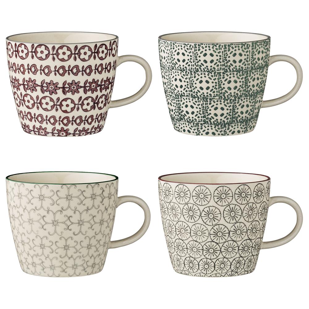 Bloomingville Karine Tassen, 4er Set, Bunt, 300ml, Steingut, dänisches Design