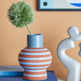 Bloomingville Lindir Vase, Blau, Steingut – elegante Deko mit Terrakotta-Streifen, Ø15xH19 cm