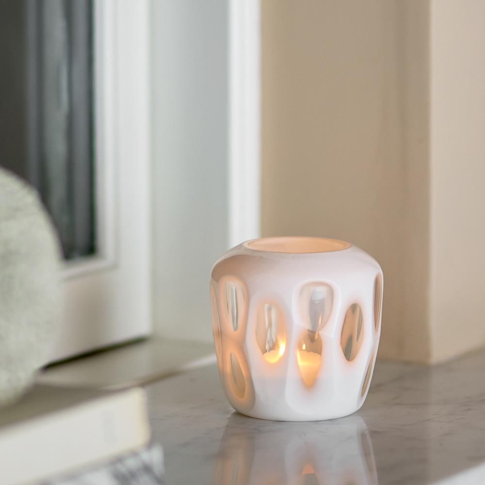 Bloomingville Rohan Teelichthalter Weiß Glas 9cm Windlicht