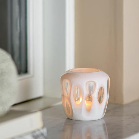 Bloomingville Rohan Teelichthalter Weiß Glas 9cm Windlicht