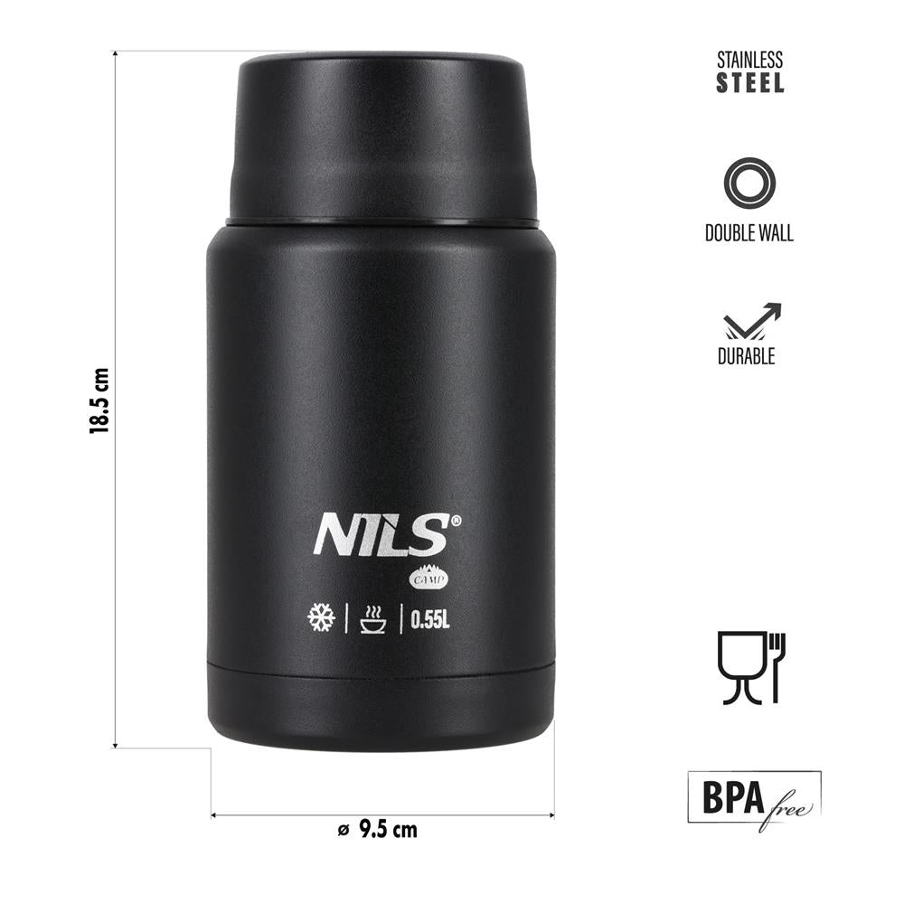 NILS CAMP Speisethermos 550 ml Schwarz Edelstahl Thermobehälter auslaufsicher