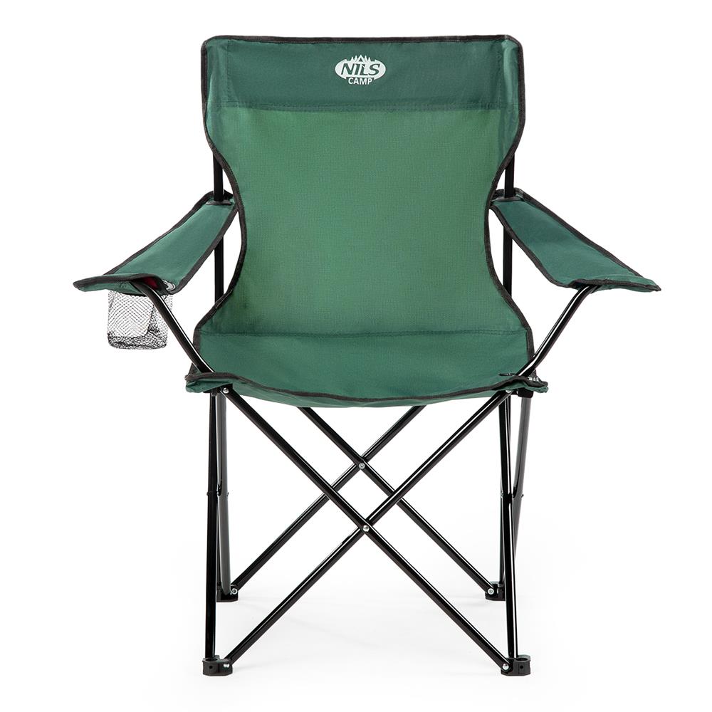 NILS CAMP Campingstuhl Grün - klappbarer Klappstuhl mit Becherhalter für Camping & Garten